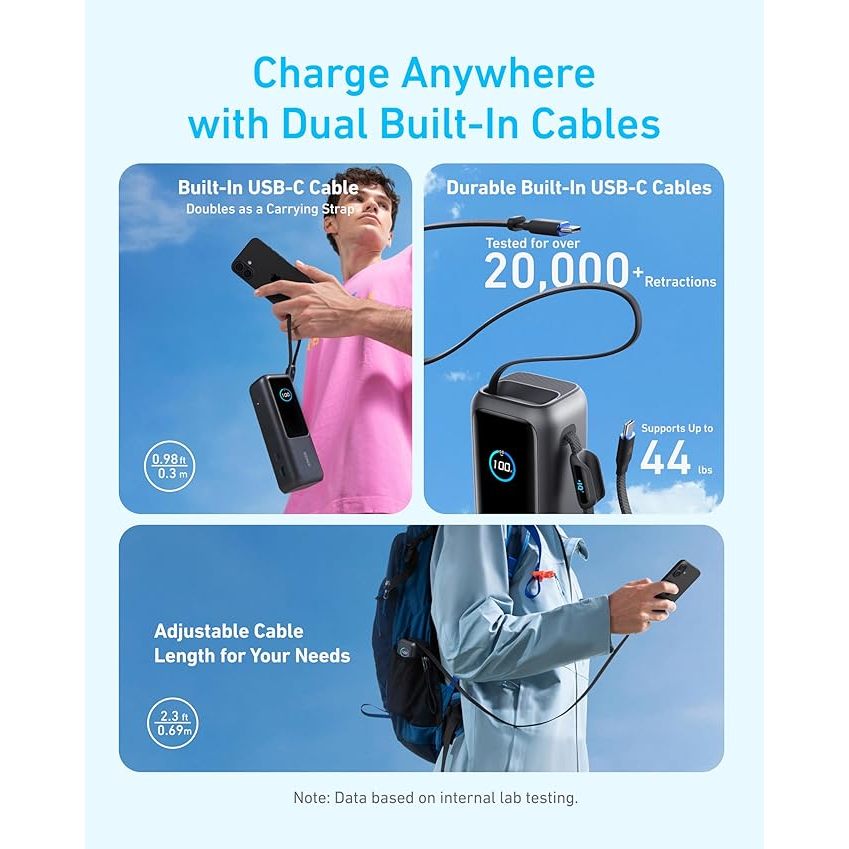 Pin dự phòng Anker Zolo Power Bank 25000mAh A1695 công suất 165W có cáp USB-C tích hợp thò thụt | BigBuy360 - bigbuy360.vn