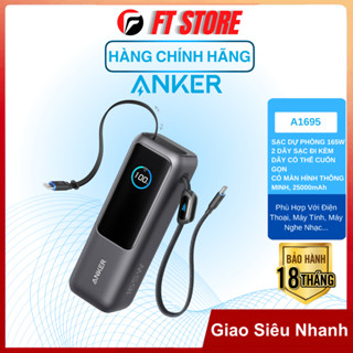 Pin dự phòng Anker Zolo Power Bank 25000mAh A1695 công suất 165W có cáp USB-C tích hợp thò thụt