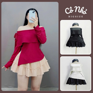 Set Áo Váy Bigsize Nữ Áo Trễ Vai Dài Tay Điệu Đà Phối Chân Váy Xoè Dễ Thương SET942