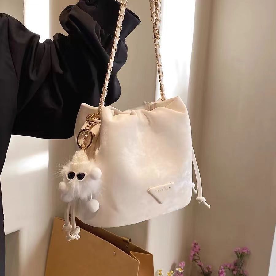  Túi Xách Phối Ren Đính Ngọc Trai Nhân Tạo Kiểu Dáng Thanh Lịch Thiết Kế Có Dây Rút Tiện Lợi,Túi Đeo Chéo Ren Mini Trắng 