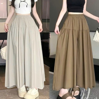 Quần nhún 2 tầng ống rộng nữ giả váy dáng suông cạp chun big size mặc nhẹ thoáng thoải mái 4 màu đen be nâu (QD81-DÀI)