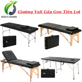[Free Ship] Giường Vali Chân Inox Giường Vali Chân Gỗ | Gấp Gọn Chắc Chắn Chịu Lực 200kg Dùng Trong Phun Xăm Thẩm mỹ