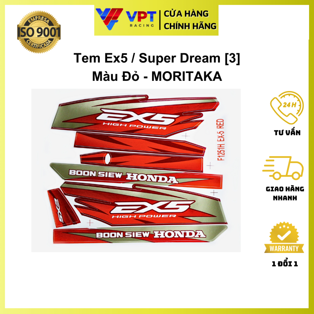 Tem Super Dream, Ex5 đỏ chính hãng Moritaka, Malaysia F1251H-EX5
