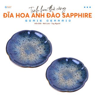 Đĩa hoa anh đào men  sapphire hỏa biến gốm sứ thủ công G Gomie Ceramic Bát Tràng cao cấp đĩa derco nhà hàng đẹp 