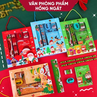  Bộ dụng cụ học tập 6 chi tiết Giáng Sinh loại Hộp To đồ dùng học tập dễ thương cute làm quà noel tặng học sinh N063 