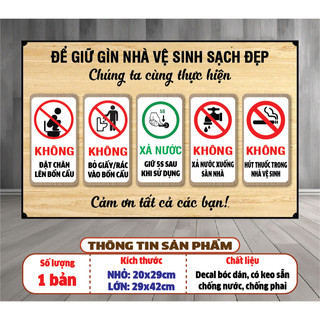  Miếng decan biển báo dán tường GIỮ GÌN VỆ SINH 14x29cm 