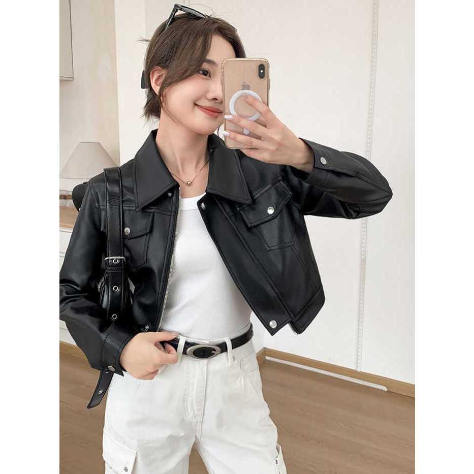 Áo khoác da Forgirl áo da nữ phối khóa kiểu dáng croptop cá tính phong cách Hàn Quốc T012 | BigBuy360 - bigbuy360.vn