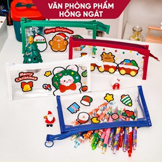  Túi đựng bút trong suốt chủ đề Giáng Sinh túi đựng mỹ phẩm đồ dùng học tập dễ thương làm quà noel N073 