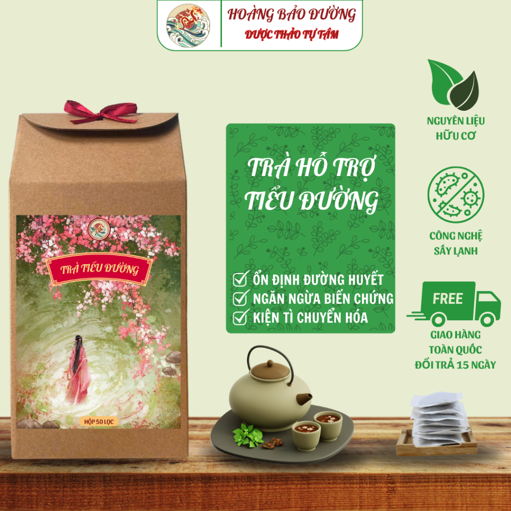 Trà Tiểu Đường Hoàng Bảo Đường-Hạ Đường Huyết,Mỡ Máu,Ổn Định Chỉ Số,Ngăn Ngừa Biến Chứng túi 50 gói 