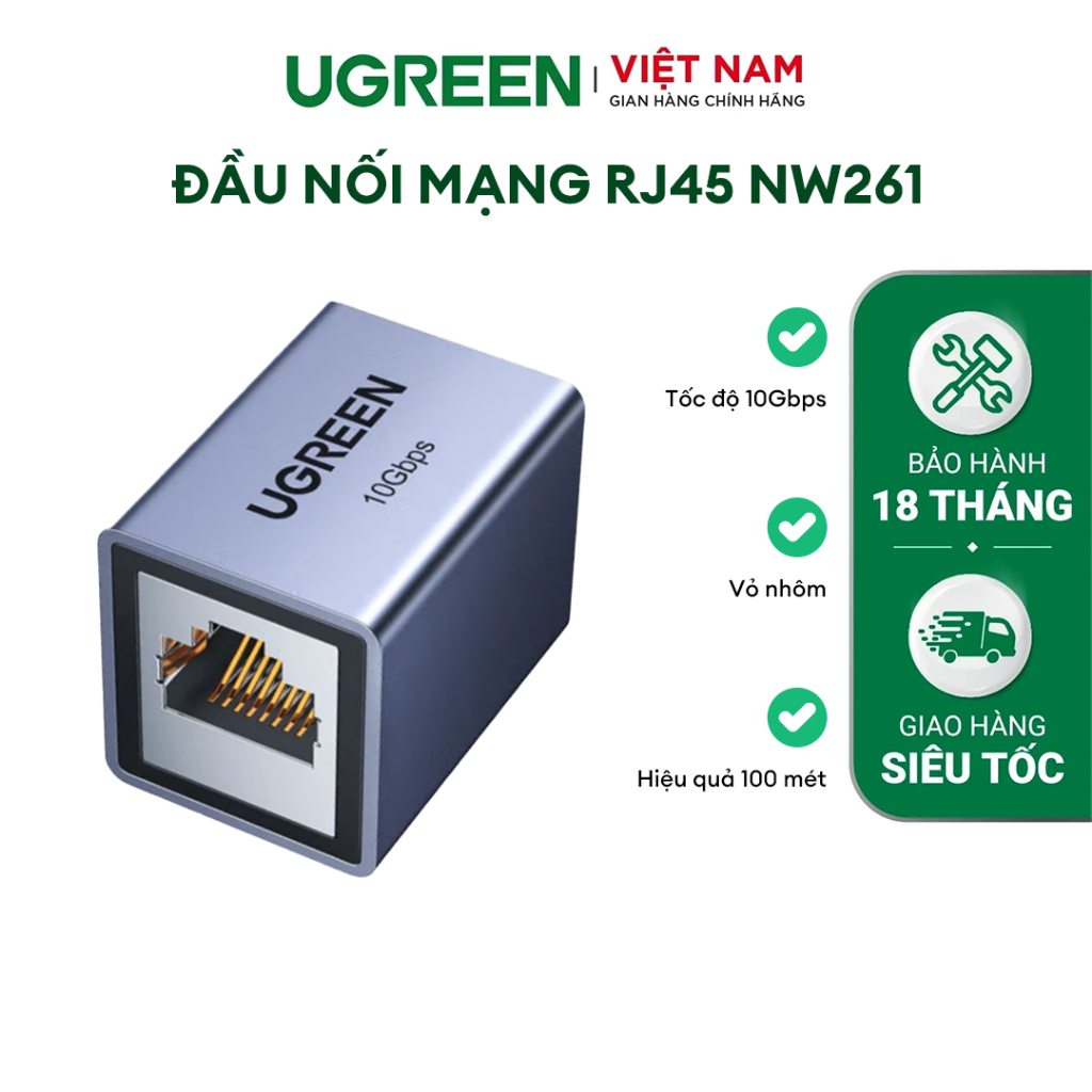 Đầu nối mạng RJ45 Ugreen NW261 | Tốc độ 10Gbps | Vỏ hợp kim nhôm | Bảo Hành 18 Tháng 1 Đổi 1 | 15117