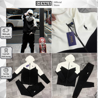 Bộ Hoodie Nam Rap Lau Ren Phối Đen Trắng Cao Cấp - Bộ Quần Áo Nam Rap Lau Rừn Thêu Logo Siêu Đẹp