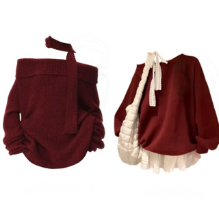  Áo Đỏ Bigsize 50-85KG dài tay len form rộng dành cho nữ đi chơi Tết 2025 dễ thương basis 