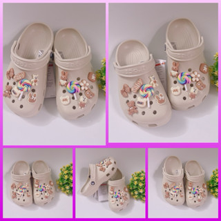 [ Tặng 12 stickers ] Dép crosc classic mầu be cho bé gái mix kẹo mút ( Nên cho chân cho bé để lấy sz chính xác )