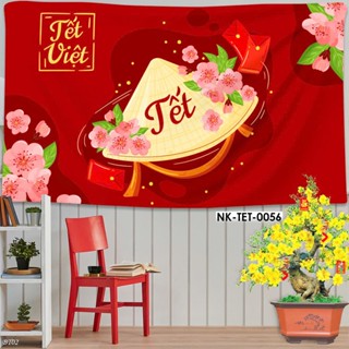   Tặng đinh móc+keo dán  Phông nền tranh vải treo tường backdrop Tết Tết Nguyên Đán Happy New Year trang trí sự kiện 