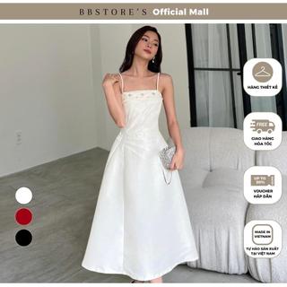  Đầm Xòe Dự Tiệc Form Dào Hai Dây Phối Vạt Ngực Kết Đá Nhún Eo Sang Trọng BBSTORE'S -D2842
