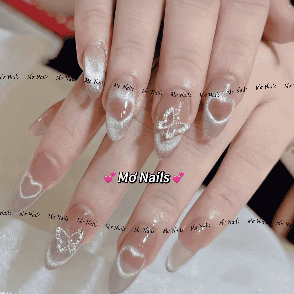   Tặng hộp,keo  Nail Box Thiết Kế Mắt Mèo Kim Cương Trái tim Charm Bướm M143 