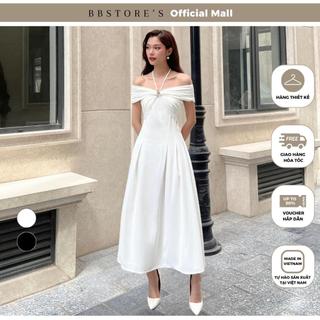  Đầm Xòe Trễ Vai Dự Tiệc Nhún Ngực Kết Tag Kim Loại Sang Trọng BBSTORE'S -D2697