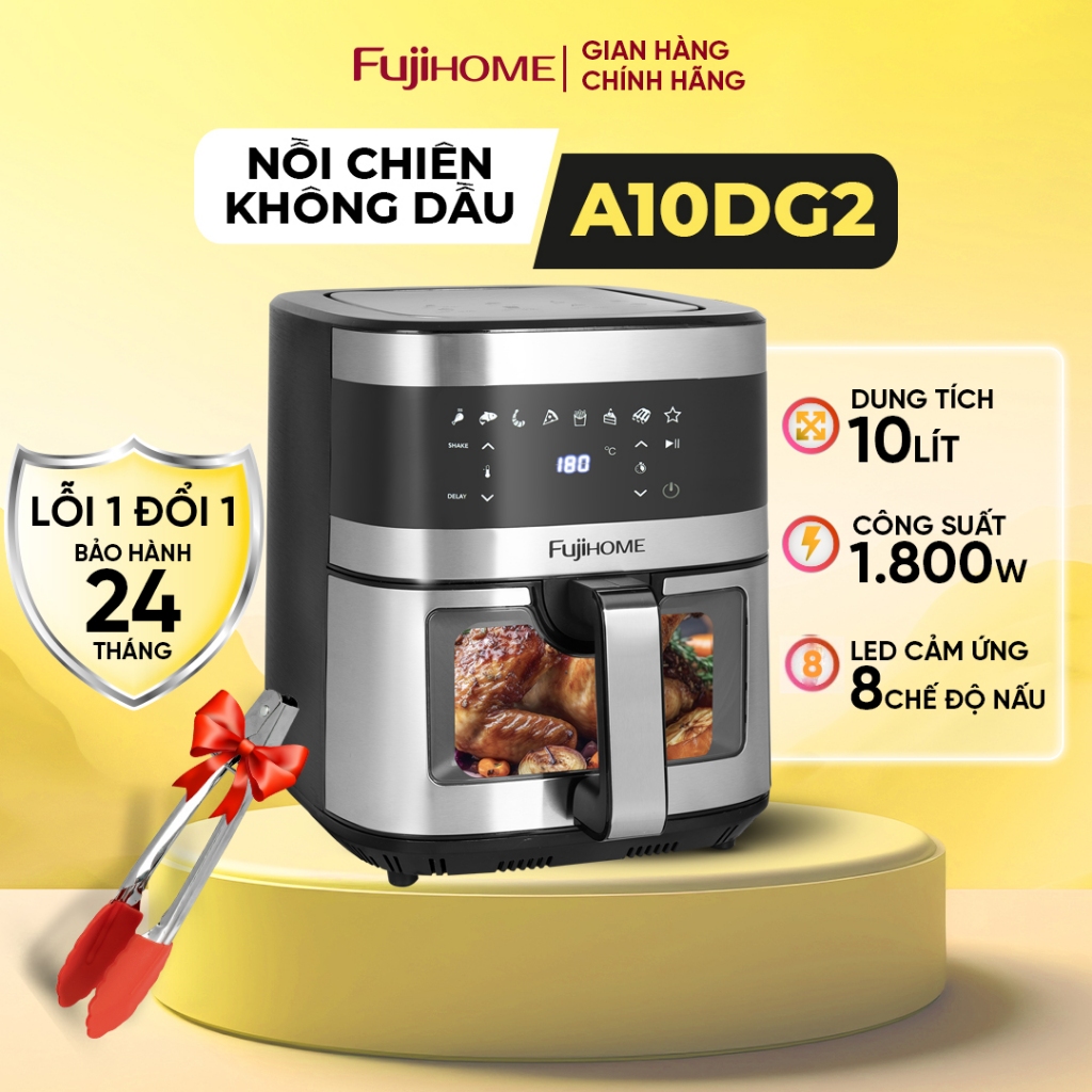 Nồi chiên không dầu 10L nhập khẩu Fujihome, nồi chiên điện tử không hơi nước 10L tự ngắt lòng chống dính cao cấp