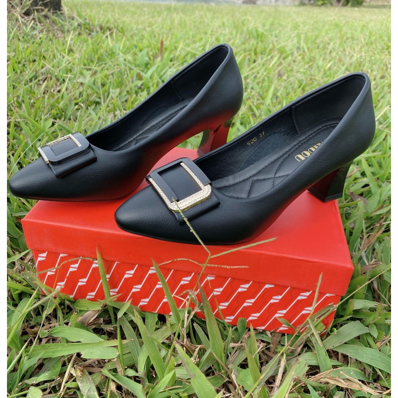 Giày Cao Gót Nữ Công Sở Gắn Khóa Nơ Sang Trọng, Giày Nữ Đế Vuông Gót Cao 5p