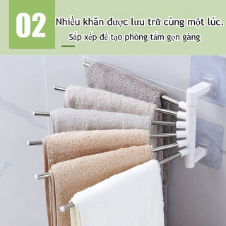 [XẢ KHO - giá khăn mặt ] Thanh Treo Đồ Đa Năng 5 Nhánh Xoay 180 Độ, Phụ Kiện Nhà Tắm Thép Không Gỉ - landshopo9988