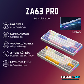 Bàn phím cơ không dây Bluetooth ZA63 Pro - Hotswap 5 PIN, Switch Linear, LED RGB Keycap và Body, Có App chỉnh LED Macro