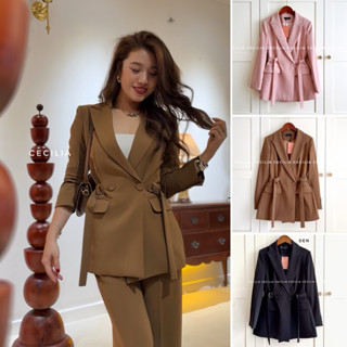  Áo blazer nữ CECILIA Design thiết kế ANNE  ĐAI EO  khoác vest dài tay 2 lớp lót đệm vai set bộ quần 
