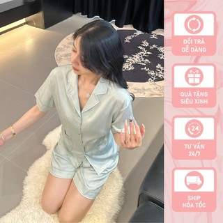 Đồ bộ ngủ nữ Pyjama lụa xước Shury Store Home Wear tay ngắn quần ngắn NT08 mặc nhà kiểu dáng tay cộc size 45-75 kg