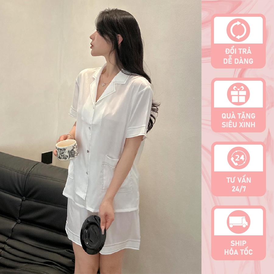 Đồ bộ ngủ nữ Pyjama lụa xước Shury Store Home Wear tay ngắn quần ngắn NT08 mặc nhà kiểu dáng tay cộc size 45-75 kg