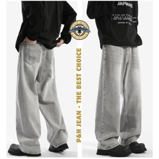 Quần Jean Nam Baggy Ống Suông Màu Wash Xám Bạc Chất Vải Dày Cao Cấp P&H JEAN, HOT TREND 2025