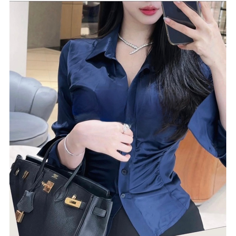 Áo Sơ Mi Lụa Dáng Ôm Nhún Eo Tôn Dáng PL_STUDIO-S48