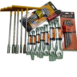 (Tặng Tô Vít)Combo 5 Khoá Chữ T + 7 Cờ lê Và 2 Bộ Lục Giác Bông Bi Ngắn