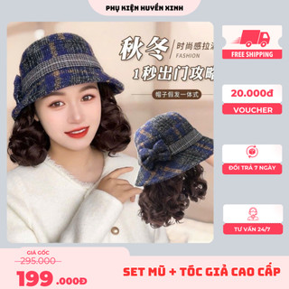    Miễn Ship   Set Mũ Xanh + Tóc Giả Cao Cấp  Có Dây Rút Bên Trong Tặng Kèm Lưới Đội Tóc Giả Phụ Kiện Tóc Xinh Mũ Kèm Tóc 