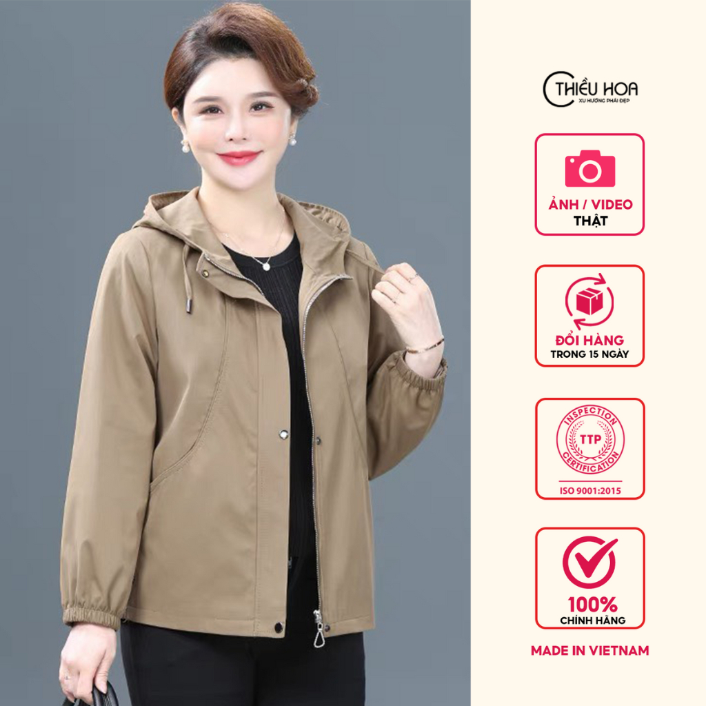 Áo Khoác Nữ Trung Niên chất liệu Kaki Dù chống nắng chống tia UV  Thương hiệu Thiều Hoa AK4P0207