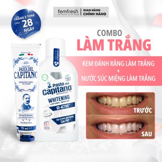 [COMBO LÀM TRẮNG] Nước súc miêng làm trắng Capitano 400ml + Kem đánh răng làm trắng Capitano 75ml hỗ trợ làm trắng răng