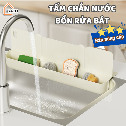 Tấm chắn nước bồn rửa bát bản nâng cấp tích hợp khay để đồ rửa bát thoát nước, chất liệu TPR cao cấp không biến dạng