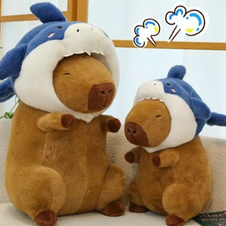 Gấu Bông Capybara Mũ Cá Mập Gấu Bông Linh Trang, Capybara Gấu Bông Dễ Thương Tháo Được Mũ Hot Trend