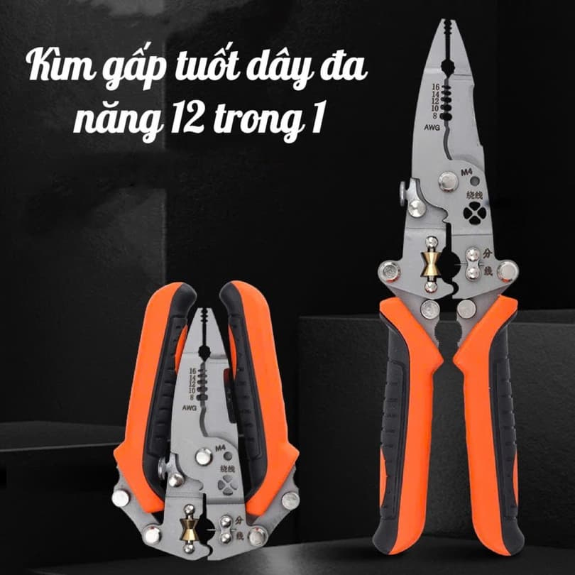 Kìm tuốt dây điện đa năng 12 trong 1, có thể gấp gọn bỏ tủi, thép Chrome vanadi mạnh mẽ và bền bỉ