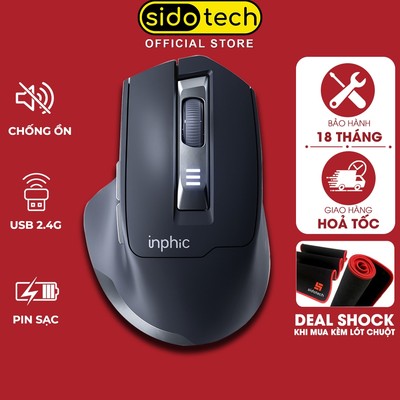 Chuột không dây máy tính SIDOTECH INPHIC M9 pin sạc silent gaming chống ồn 6 nút bấm wireless 2.4g công thái học laptop