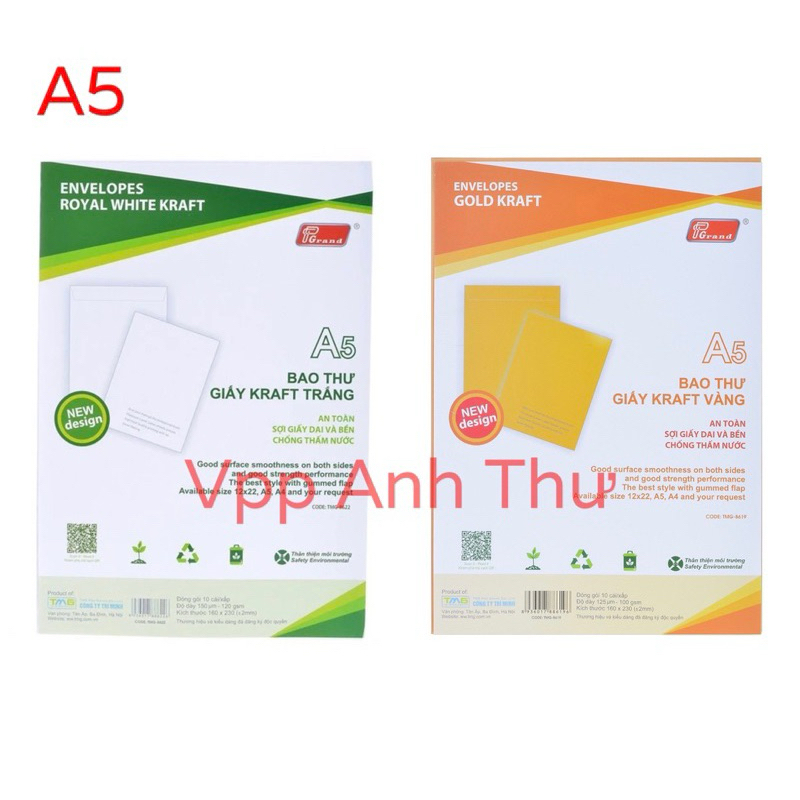 BAO THƯ A5 VÀNG TRẮNG XẤP 10c