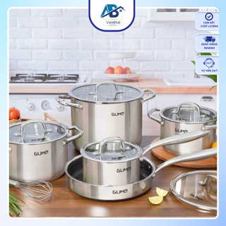 Bộ Nồi Chảo GUME Cao Cấp 5 Món, Bộ Nồi Inox 5 Đáy GUME Dùng Cho Mọi Loại Bếp - Ani Bình Đồ Gia Dụng