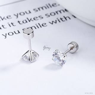 Khuyên tai nam thanh thẳng bạc 925 ổ đá chuôi vặn trụ nhiều size, unisex (1 chiếc) KN146 | GEMY SILVER