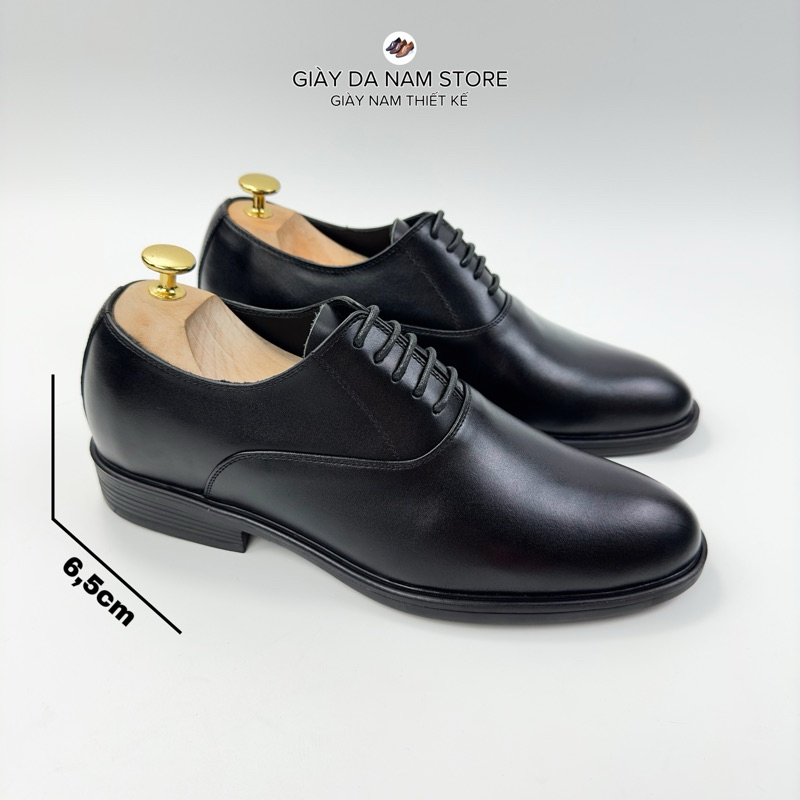 Giày Tây Nam Tăng Chiều Cao 6,5cm - [ Tặng Kèm Si + Đón Gót ] Giày Da Bò Nhập Khẩu 100% ( Đế Cao Su ) - BH 12 Tháng