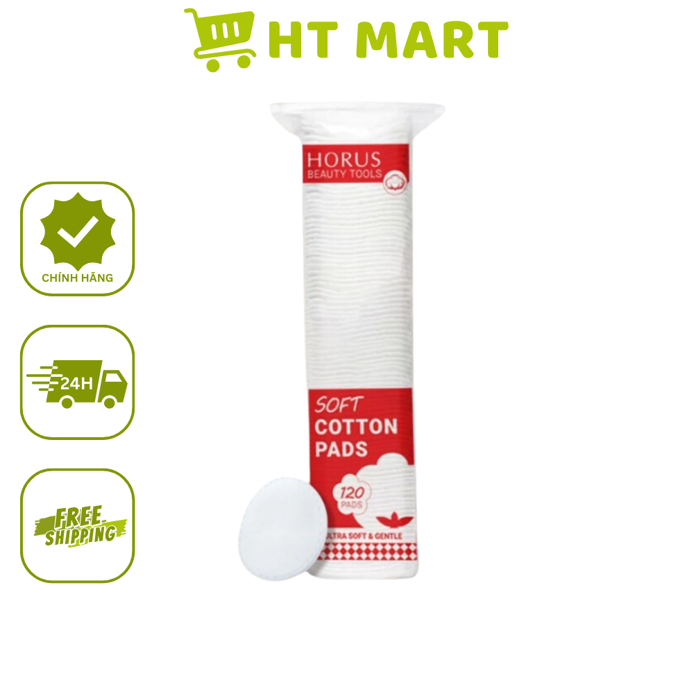 Bông tẩy trang Horus Soft Cotton Pads 120 pads - bông tẩy trang cotton mềm mịn, không xơ xù