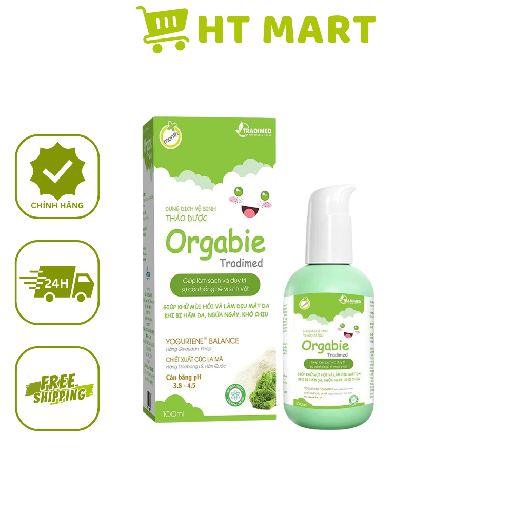 Dung Dịch Vệ Sinh Cho Bé Gái Orgabie Tradimed Từ Sơ Sinh Đến Dậy Thì 100 ml, Có Thể Thay Thế Sữa Tắm
