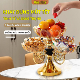  Khay đựng bánh kẹo hoa quả 5 tầng nhựa cao cấp khay đựng mứt Tết xoay 360 độ sang trọng phong cách Châu Âu - Huajing 