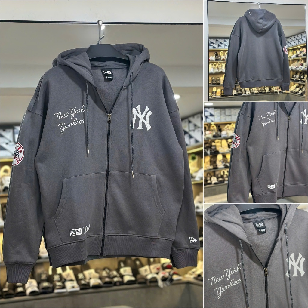 [Authentic💯] Áo Hoodie Zip New Era New York Yankees Màu Xám 14397963 * Áo Hoodie New Era MLB NY Chín