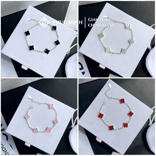 Lắc tay bạc PMJ hoa cỏ 4 lá khảm đá 5 lá sang trọng PMJS0327L-5 Phúc Minh Jewelry