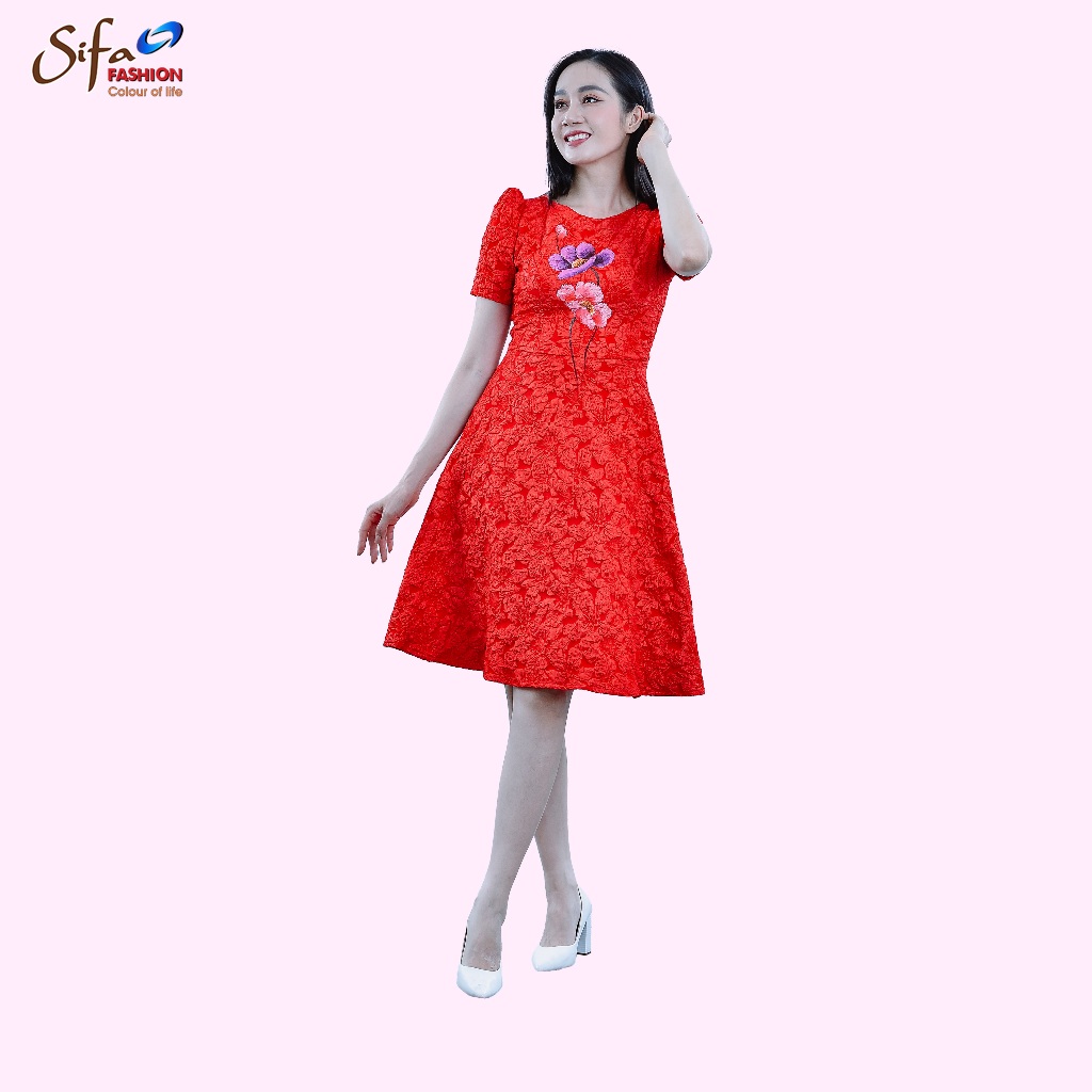 Đầm cổ tròn tay ngắn dáng xoè Sifa Fashion - TD23277