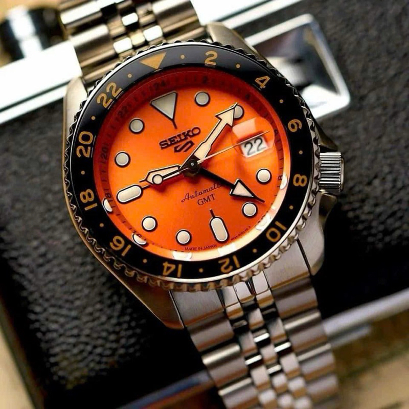 ĐỒNG HỒ NAM CHÍNH HÃNG Seiko SSK005K1 Automatic Sport BATMAN GMT Orange Dial Silver Stainless Steel 