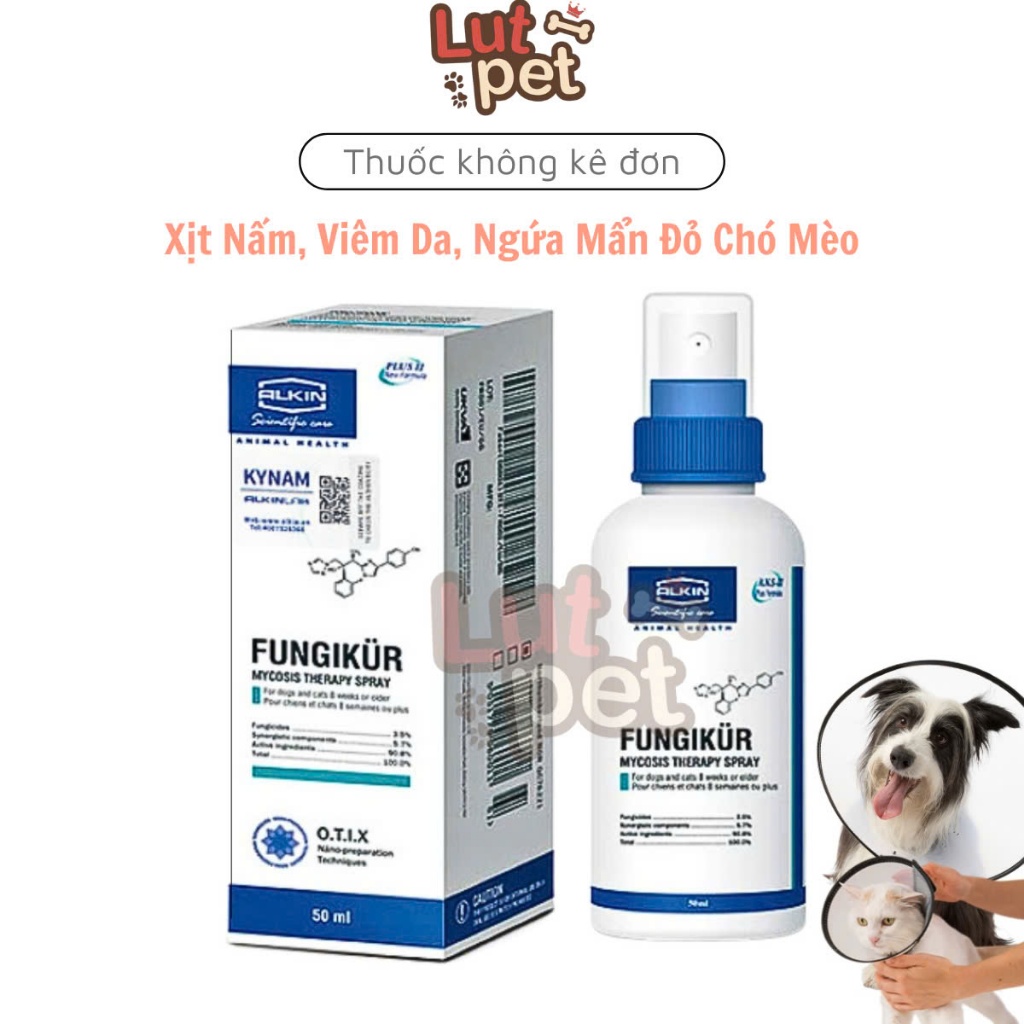 Xịt nấm cho chó mèo fungikur, xịt ngứa, viêm da thú cưng - lutpet